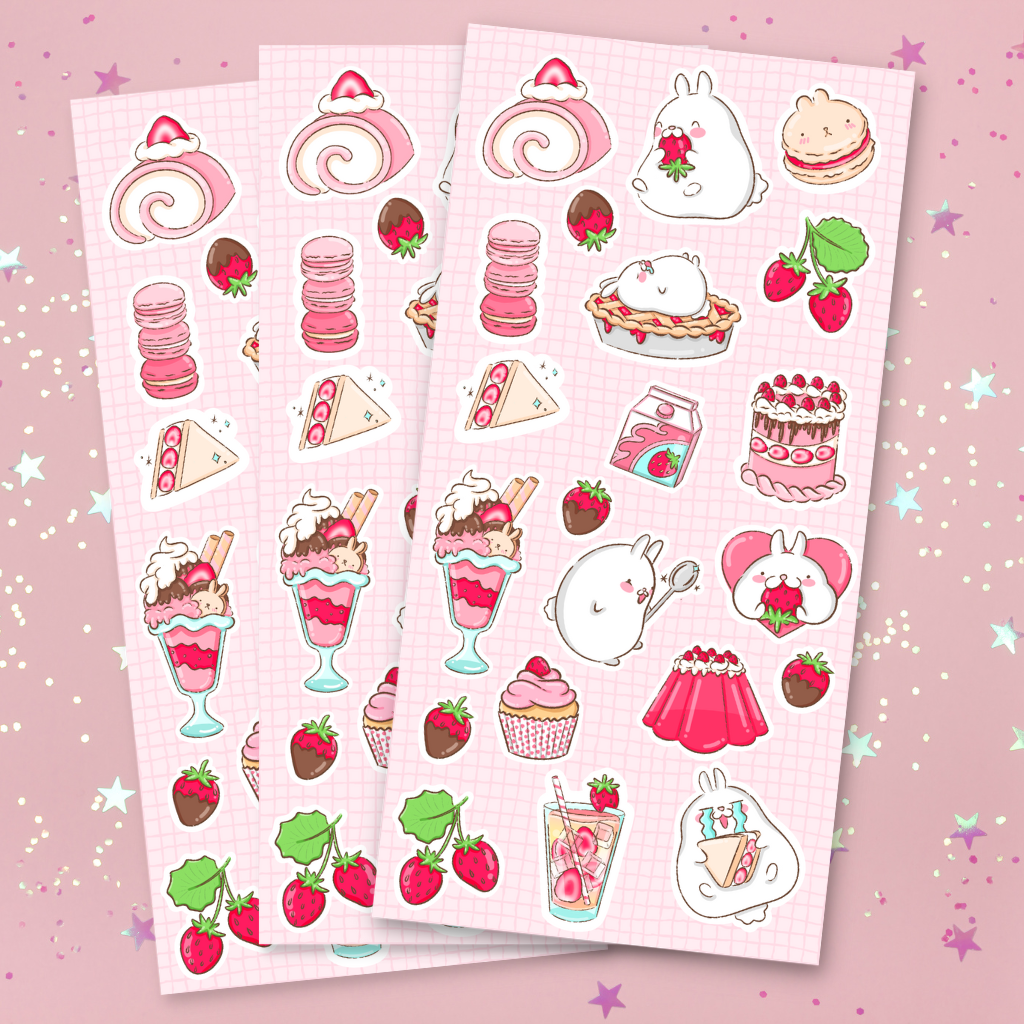 Strawberry Bunny Sticker Sheet - Korynne Designs